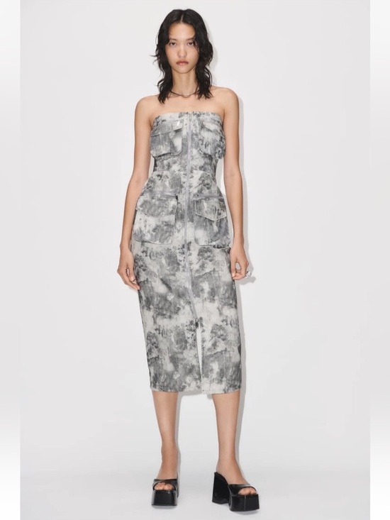 Zara Dresses & Skirts - Zara Strapless Dress Cargo Utility Midi Camo Print body con NWT XS Blogger Fave
